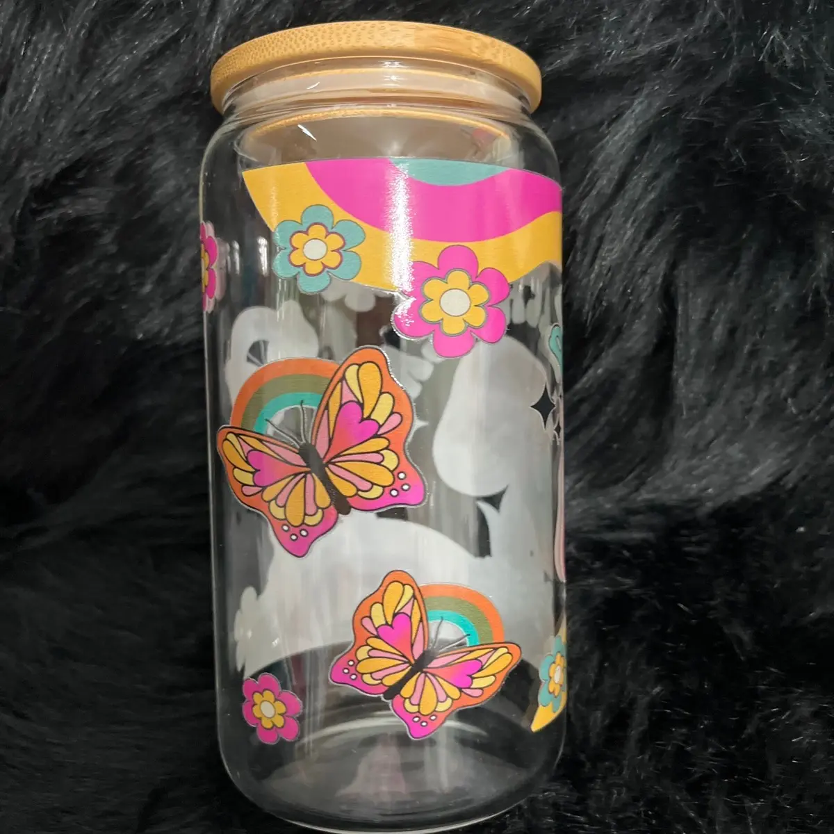 16oz Dreamer Glass Cup Bamboo Drinkware
