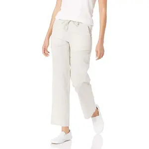 Womens Linen Blend Drawstring Relaxed Fit Wide Leg Pant (Available in Plus Size)