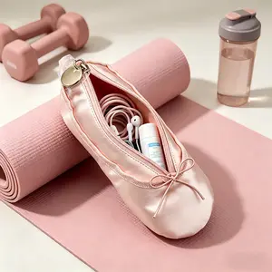 Satin Ballet Slipper Jewelry Organizer Pouch, Creative Pointe Shoe Makeup Bag, Aesthetic Balletcore Small Travel Trinket Case with Zipper, Cute Pink Coin Purse for Girls, Dance Recital Gift, Coquette Room Decor Men's Witch dad to adapt spinner earrings
