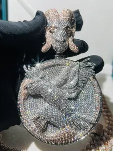 Hip-hop pendant custom logo men's custom 3D demon buckle flying bird hip-hop personalized pendant ice-set full diamond round pendant jewelry, premium style hip-hop anniversary gift