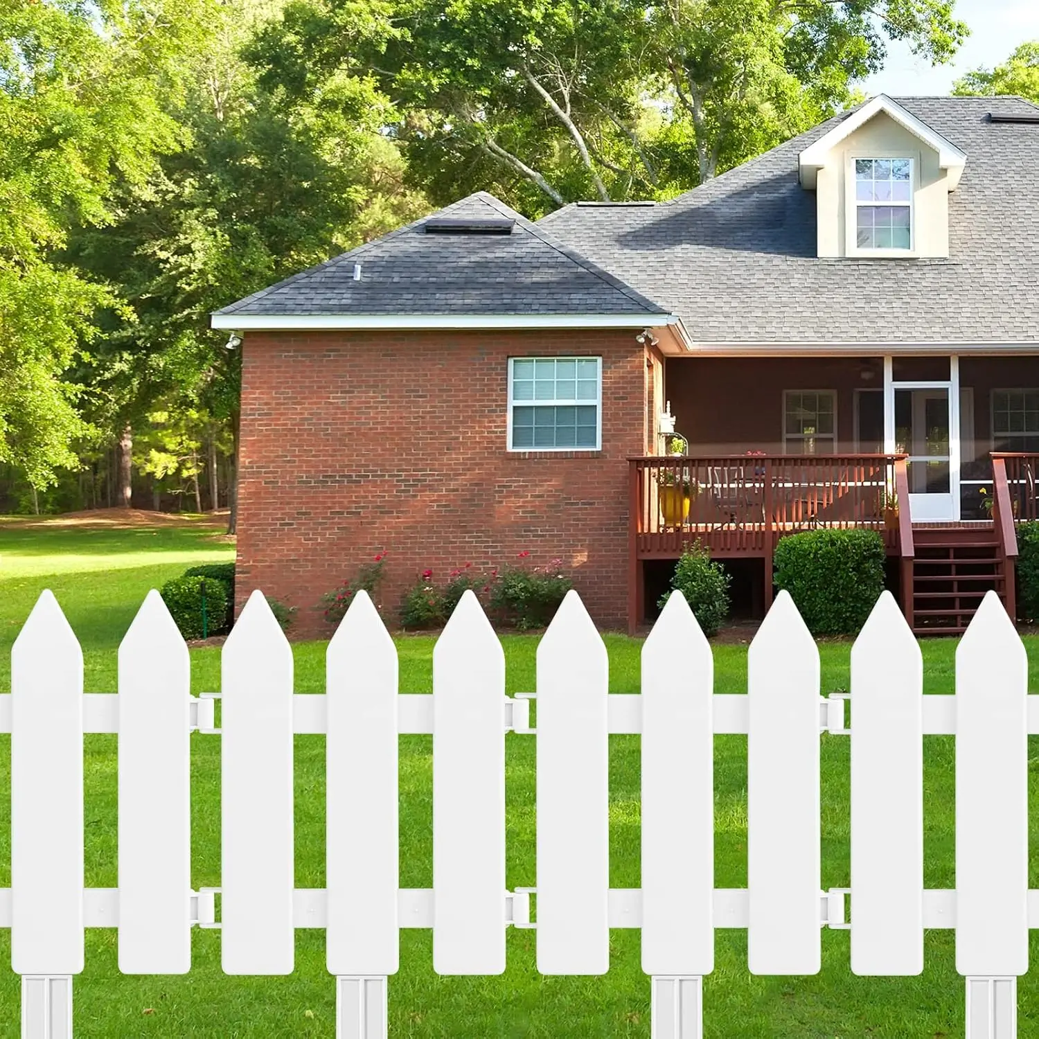 FEPITO 12 Pieces Garden Fence Set with 12 Inserts White Plastic Picket Fence for Lawn Flowerbeds Plant Borders Decorative Yard Outdoor Fun Easy Maintenance Anti-UV Protection, gift