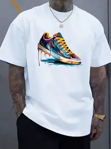 Trendy Graffiti Streetwear Sneakers & Short Sleeve Round Neck Tee, Comfortable Casual Menswear for Men, Fitted Crop Top Style, Daily Fashion Essentials