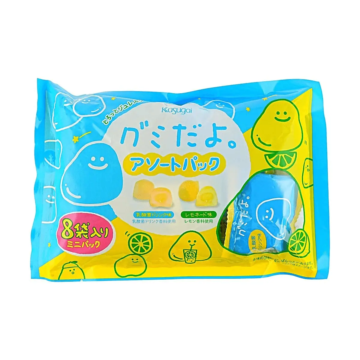 Kasugai Japanese Assorted Gummy Candy 134g - Milk Drink & Lemonade Flavors with Jelly Center, Soft Chewy Fruit Snacks for Adults & Kids