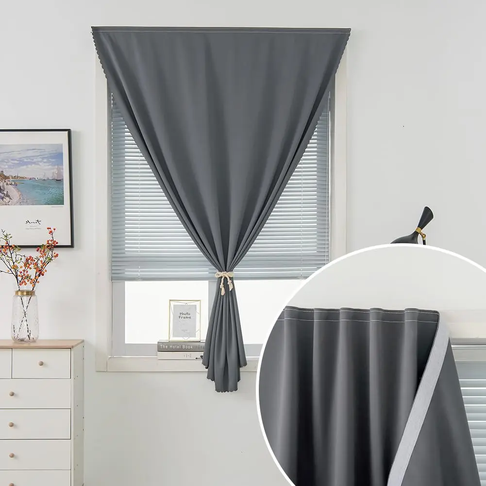 Adhesive 100% Blackout Curtains- Self Stick Shades Window Blinds Curtains No Rod Needed Easy to Hang Curtains, Use for Bedroom, Living Room, Dining Room, Kitchen, Home Office, 39"W X 59"L, Grey, 1 Panel