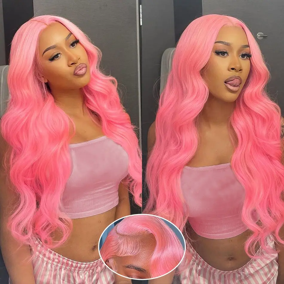 13x6 Pink Lace Front Wigs Human Hair Wigs for Women 180% Density Pink Lace Frontal Wig Body Wave with Natural Hairline Colored Pre Plucked Glueless 28 Inch summerwins