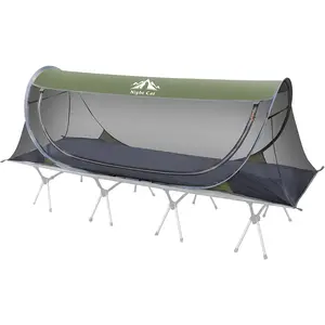 Night Cat Compact 1-Person Camping Mosquito Tent (21.6" L x 21.6" W x 1.2" H) - Easy Setup, Camping Cot Fit, Airflow Ventilation, Bug Screen Net, Breathable Waterproof, Waterproof Outdoor Design, Summer Use, Breathable Waterproof Tent, Easy Setup Tents fa