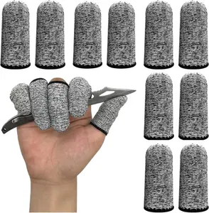 Cut Resistant Finger Cots 5-Level Abrasion Resistant Thumb and Fingertip Protectors 10pcs (5 Pairs) Gray Finger Protection Sleeves for Industrial Cutting Tasks