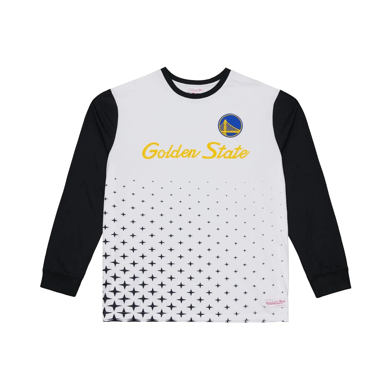 Golden State Warriors White Long Sleeve Polo Jersey NBA Throwback Shirt Vintage Fan Gear Mitchell & Ness