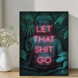 Serene Buddha Yoga Zen Artistic Canvas Art Print, Wood Frame Wall Decor Wooden Wall Art for Living Room, Bedroom, Office, Bathroom, Pinus Genus, China Harvested