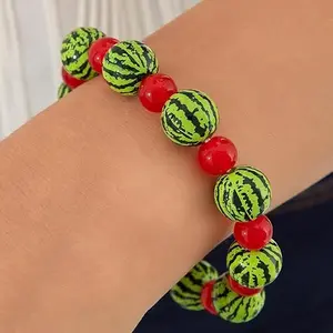 1 Pcs Watermelon Charm Bracelet Cute Acrylic Fruity Watermelon Red Pearl Beaded Stretch Bracelets for Women Fun Fruit Daily Wear Jewelry Gift for Daughter