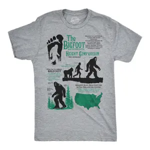 Mens Funny T Shirts Bigfoot Facts Sheet Sarcastic Sasquatch Graphic Novelty Tee for Men Mens Funny T Shirts Cool Vintage Fashion T-Shirt Gift Classic Menswear Funny Animal Short Sleeve Novelty Tees for Guys Light Grey