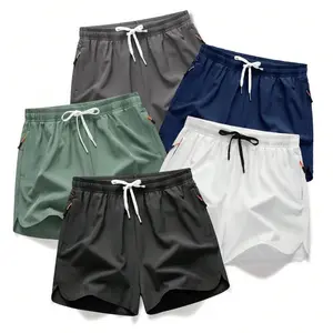 Men's Drawstring Zipper Pocket Shorts, Casual ElasticWaist Beach Shorts for Summer, Breathable Men'sBottoms for Daily Wear Shorts Pack of 5(Sheets)