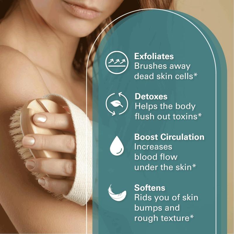 Wooden Firm Dry Brush & Shower Brush for Body Care- Handheld Back Scrubber Body Brush Exfoliator & Dead Skin Remover for Men & Women by M3 Naturals