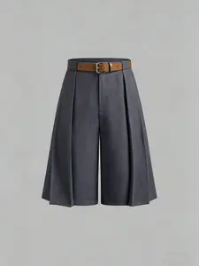 Women's High-Waisted Summer Pants, Chic Versatile Wide Leg Shorts, Straight Fit Slimming Five-Quarter Pants, Casual Comfortable Style