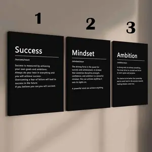 Set of 3 Success Mindset Ambition Style Premium Wall Art Poster Unframed HD Print Home Office Decor Unique Trendy Gift