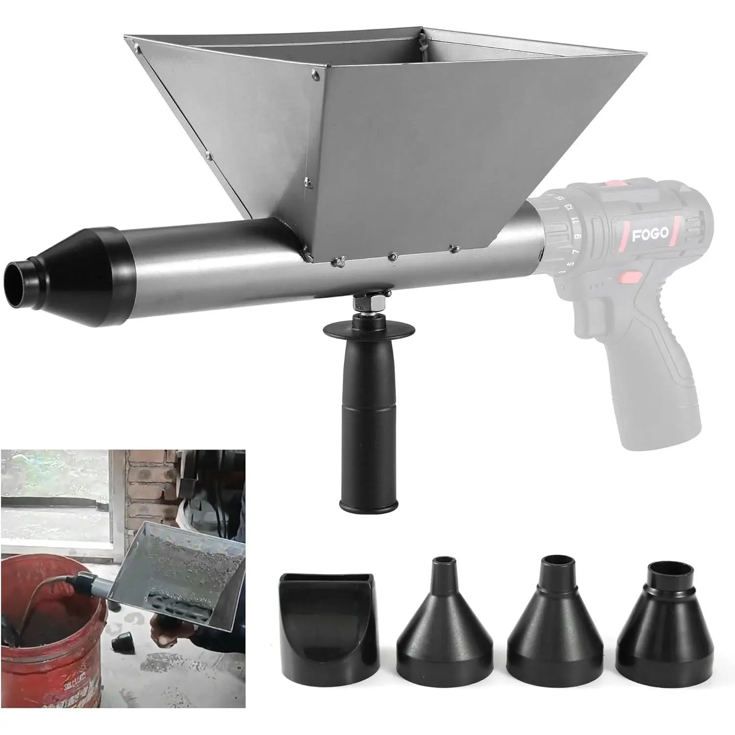 Electric Mortar Grout Gun - Portable Cast Iron Cement Grouting Machine, DIY-Ready Tool, Flat Nozzle, 4 Round Nozzles, Welcome Guide, Long-Term Reliability, Less Hand Fatigue, Reduces Fatigue, Fast and Efficient Grout Injection (Without Electric Drill)
