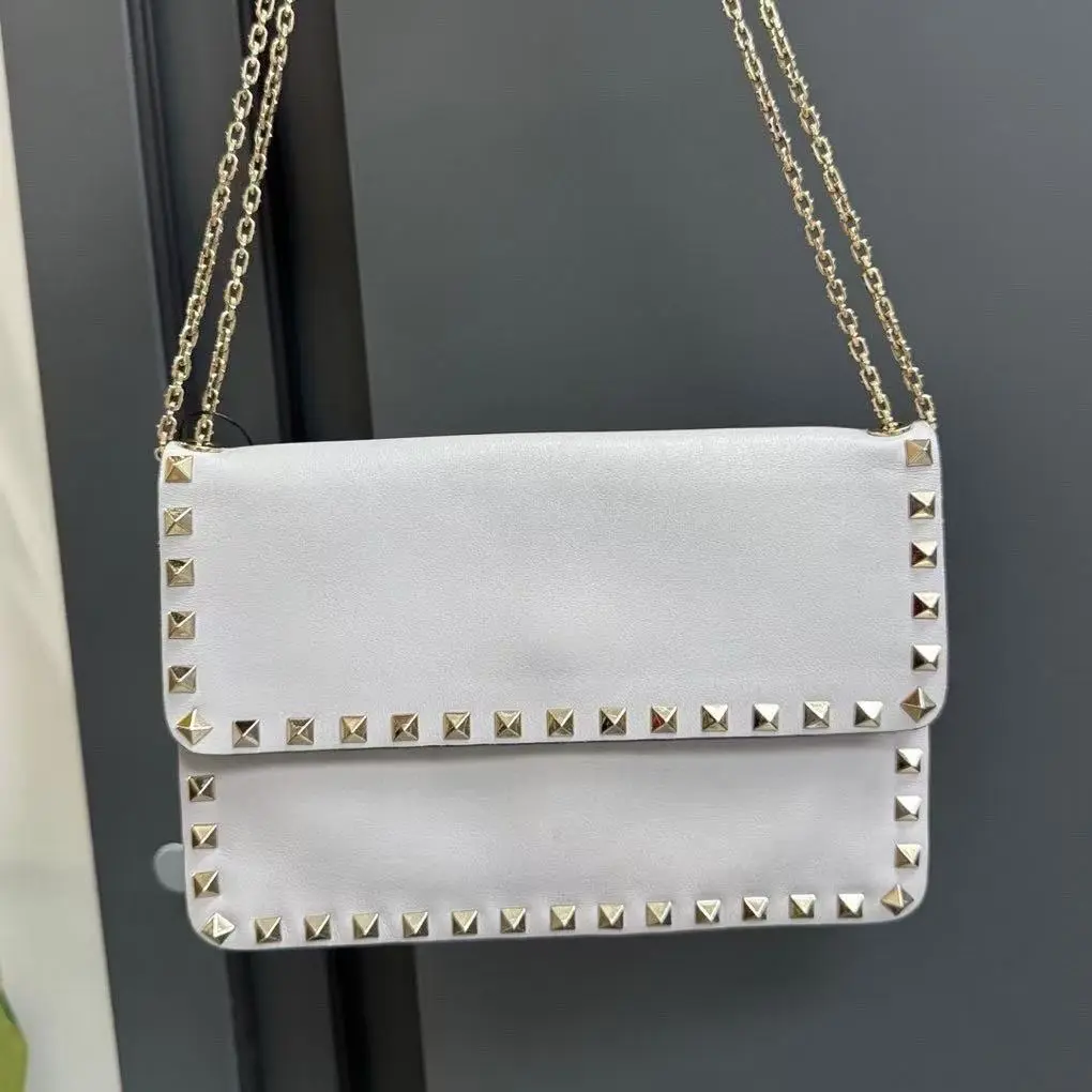 Pre-owned Valentino Garavani Dusty Blue Rockstud Chain Shoulder Bag Luxury Handbag 2503695