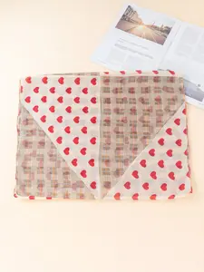 New Heart Print Chiffon Scarf, Wholesale Women's Small Silk Scarf, Cute Headscarf and Hairband, Boho Style Lace Headwear