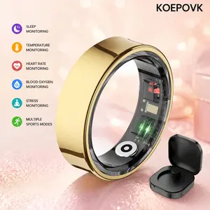Titanium Smart Ring IP68 Health & Fitness Tracker with 24/7 Heart Rate, Sleep, Blood Oxygen, Stress & Body Temperature Monitoring, Sport Modes, No Subscription App, 3-5 Days Battery Life, iOS & Android Compatible Koepovk