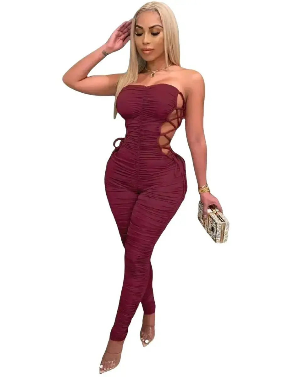 Talk To Me Cold Shoulder Sleeveless Strap Stacked Jumpsuit