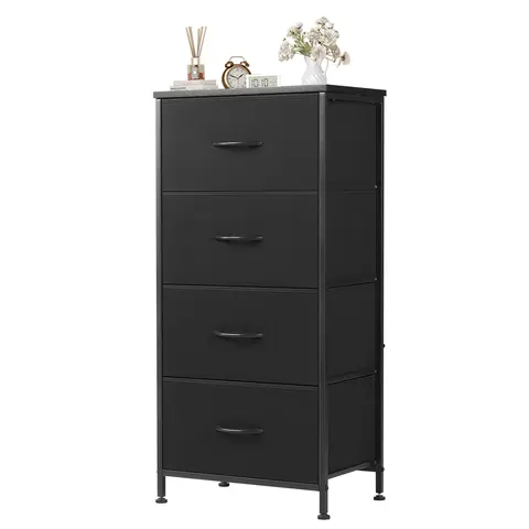 Sweetcrispy Practical 4-Drawer Skinny Fabric Dresser - Modern Minimalist Organiser Storage Cabinet, Chest of Drawers for Bedroom Dorm Room Indoor Furniture