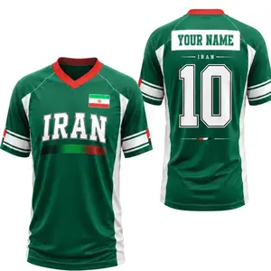 Custom Iran V-Neck Soccer Jersey, Personalized Name Number Iran Flag Shirt for Men