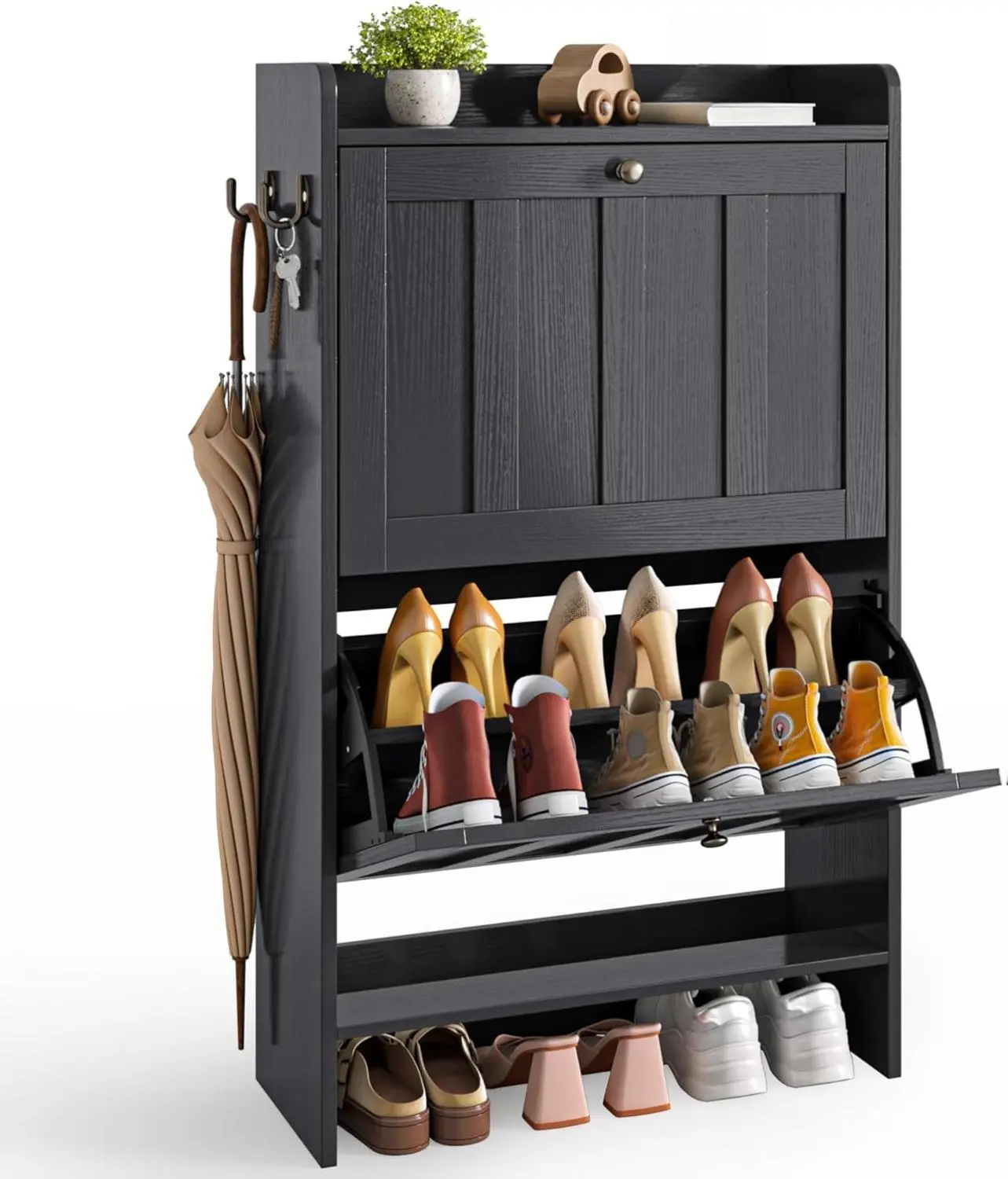 Gizoon Floor-Standing Shoe Rack Organizer - 2 Flip-Drawer Narrow Compartment Floor Cabinet, Dual-Compartment Shoe Storage for Entryway, Home Supplies Storage Holders & Racks,dorm essentials,home decor
