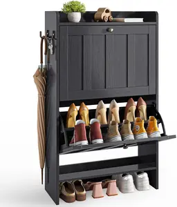 Gizoon Shoe Cabinet Storage with 2 Flip Drawers, Shoe Rack Organizer Hanging for Entryway, Freestanding Narrow Rack, Space-Saving, for Hallway, Black