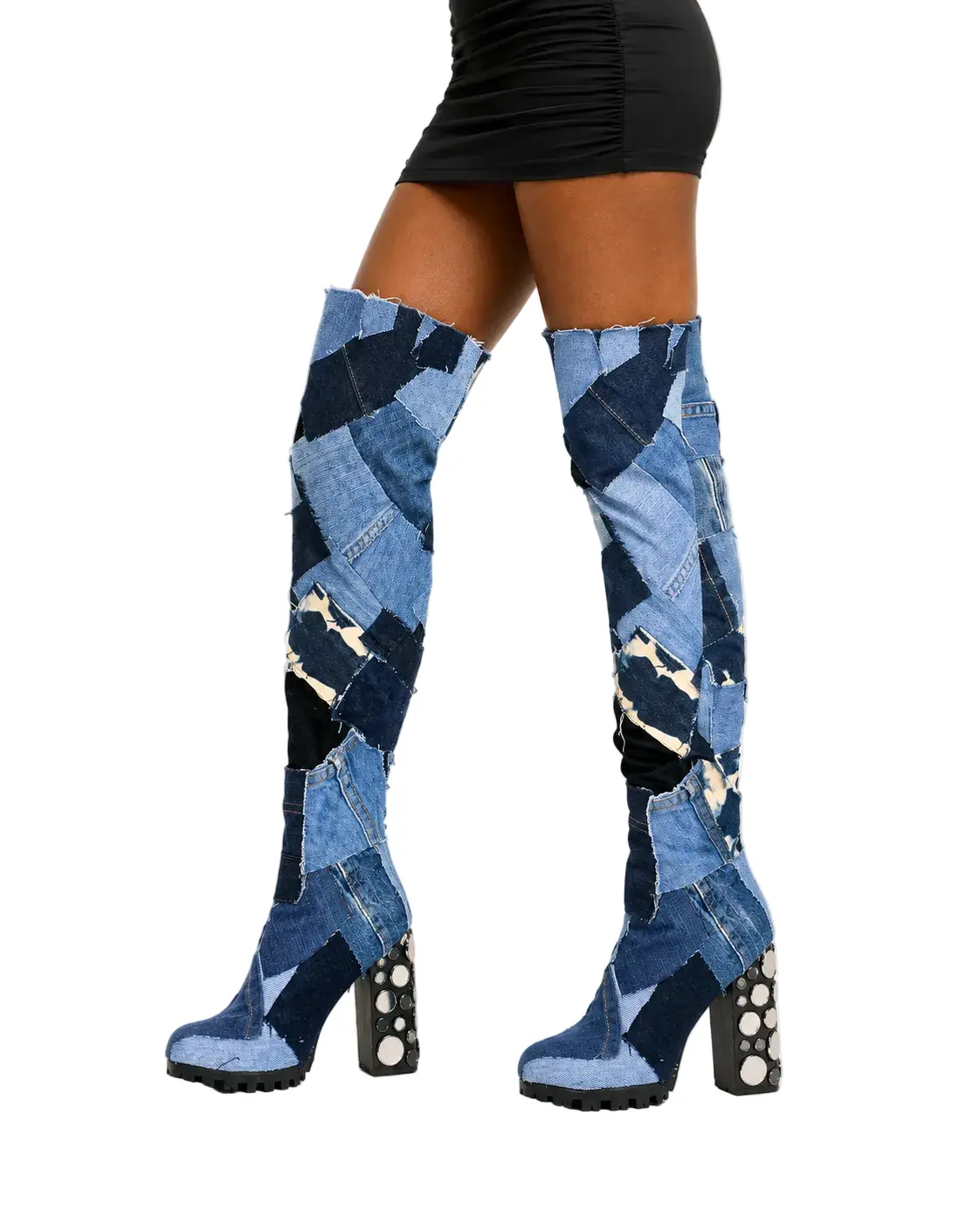 Denim Patchwork Platform Boots