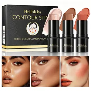 3-in-1 Face Sculpting Stick Kit – Cream Blush Highlighter Bronzer Buildable Color for Young Girls & Women Transfer-Resistant Blendable for Selfies & Weekend Outings, Beauty Products Flawless Full Makeup Looks