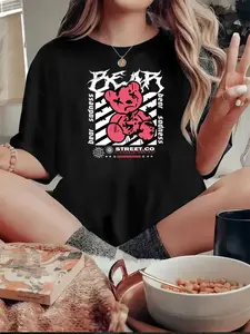 180g Ultra Soft T-shirt - Street Style Bear Graphic Tee - Perfect for Family Outings Office Parties and Beyond Ideal Gift for Him or Her - Trendy Comfortable and StylishT