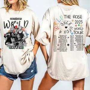 The Rose Once Upon AWRLD Tour Graphic Tee, The Rose WRLD Road Map Kpop 2025 World Tour Woosung Dojoon Hajoon 2-Sided Unisex T-Shirt, Perfect for Music Fans