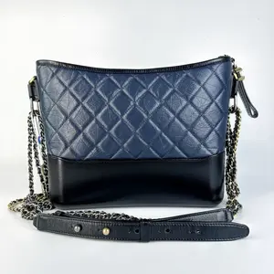 Pre-owned CHANEL 775 Gabrielle Medium Hobo Bag in Navy Blue & Black