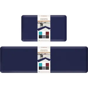 17.3"x28"+17.3"x60" Navy Cushioned Comfort Anti-Fatigue Waterproof Floor Mat Kitchen Rugs Thick Ergonomic Foam Standing Mat for Kitchen Home Office Laundry
