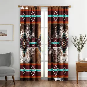 2pcs Western Curtain, Southwestern Decor Drapes Cow Print Curtains for Bedroom Living Room Kids Aztec Curtains Cowhide Blackout Curtains Geometry Stripe Window Treatments