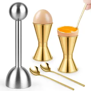 Egg Cups For Soft Boiled Eggs Set Of 5 - Includes 1 Stainless Steel Egg  & 2 Egg Spoons & 2 Soft Boiled Egg Holder, Effortless &  Cracking - For Breakfast, Afternoon , Parties