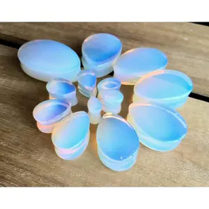 PAIR of Beautiful Opalite Teardrop Opalescent Stone Plugs - Gauges 8g (3mm) to 1&1/2" (38mm)