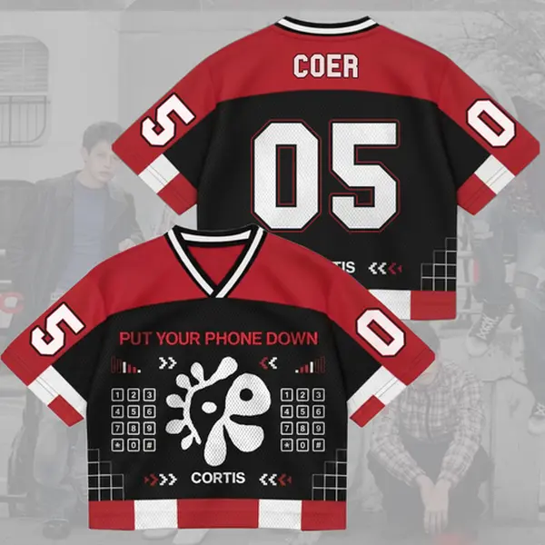 Cortis Put Your Phone Down Cortis Tour Mixed Mesh Jersey Fan Edition Casual Streetwear Gift For Concert Lovers, Music Lover Football Jersey Crop Top Mesh Shirt Concert Fan Fashion