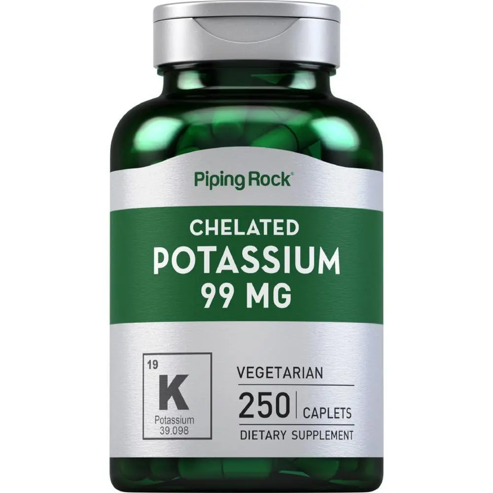 Piping Rock Chelated Potassium Supplement 99 mg | 250 Caplets | Potassium Gluconate | Vegetarian, Non-GMO, Gluten Free