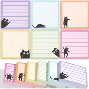 6-Pack Multicolor Sticky Notes, Sticky Labels, Daily Message Stickers, To-Do List Paper Memos, Cute Cat Design, Office & Home Use