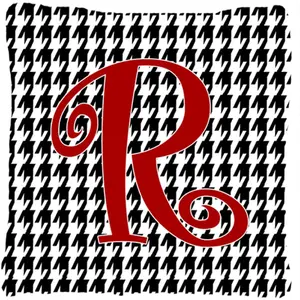 212 MAIN 14x14 in. Monogram Initial R Houndstooth Pattern Black Fabric Decorative Outdoor Sofa Pillow