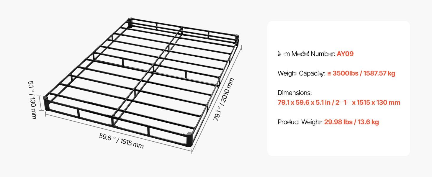 Queen Box Spring And Bed Frame With Washable Fabric Cover, Heavy Duty Metal Mattress Foundation For Queen Bed, 5.1-Inch Platform, 3500 Lbs Weight Capacity, Easy Assembly, 79.1 X 59.6 X 5.1 Inches