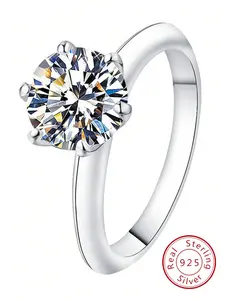 S925 Sterling Silver Synthetic Moissanite Ring, Luxury Engagement Ring for Women, Fashion Jewelry Accessories for Daily Wear