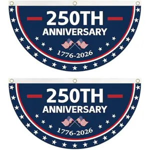 250th Anniversary Flag Bunting 2PCS Patriotic Fan Flags for 1776-2026 America250 Celebration, Outdoor Indoor Hanging Yard Decorations with Brass Grommets for July 4th Party Porch House Welcome Supplies
