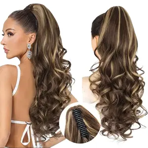 QGZ 24" Claw Clip in Ponytail Extensions Long Curly Wavy Hairpiece for Women Lightweight Natural Glorious Synthetic Fiber Ponytailwig