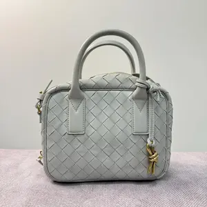 Pre-owned Bottega Veneta Leather tote bags Small Getaway Bag Calfskin Intrecciato Grey (lb031926m1)