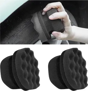 2 count Tire Dressing Applicator Pads,  Hex Grip Tire Shine Applicator Polishing Sponge Pads, Wheel Tire Shine Detailing  for  ,  Accessories (Black, 4.33")