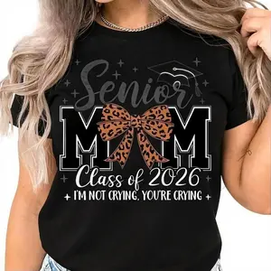 Senior Mom Class Of 2026 T-Shirt, Senior Mom Leopard Coquette Bow Shirt, Senior Mom 2026, Class Of 2026 Graduate Tee, Coquette Senior Mama, Trendy Gift For Her