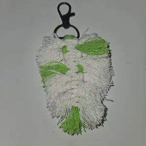 Green/White Mini Leaf Macrame Keychain