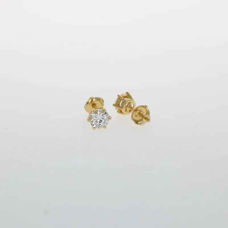 Yellow Silver 6mm Moissanite Stud Earrings - Simple Design Sparkling Gemstone Jewelry